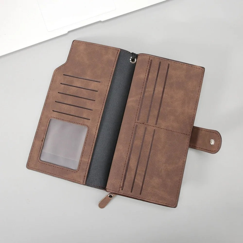 Portefeuille Long Homme Femme Cuir PU Grande Capacité - Business Clutch Téléphone Fermoir Bleu