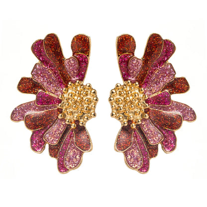 Boucles d'Oreilles Puces Fleur Arc-en-Ciel Bohème Statement – Peinture Métal Vacances Femme