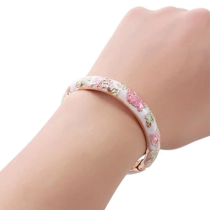Bracelet Jonc Cloisonné Émaillé Pivoine – Artisanat Ethnique Classique