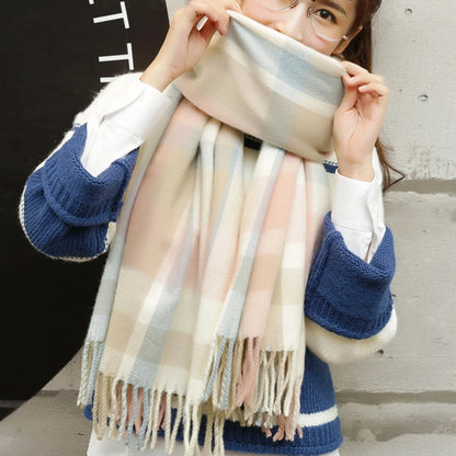 Foulard Écharpe Carreaux Femme Automne Hiver - Cachemire Châle Chaud Mi-Long
