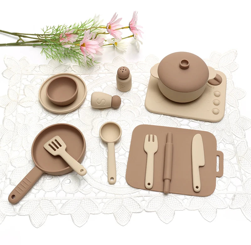 Set Cuisine Silicone 13 Pièces - Jouet Éducatif Jeu de Rôle pour Enfants 3-12 Ans
