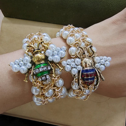 Bracelet Perle Abeille Élastique Luxe Fait Main – Bangle Pierre Semi-Précieuse Soirées Femme