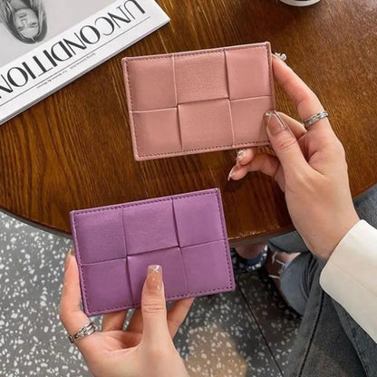Portefeuille Femme Bifold Cuir Véritable Tissé - Petit Porte-Monnaie Zip Design