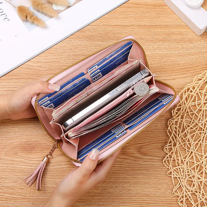 Portefeuille Femme Long Zippé Cuir PU Bleu - Porte-Monnaie Fashion Porte-Carte Billfold Handbag