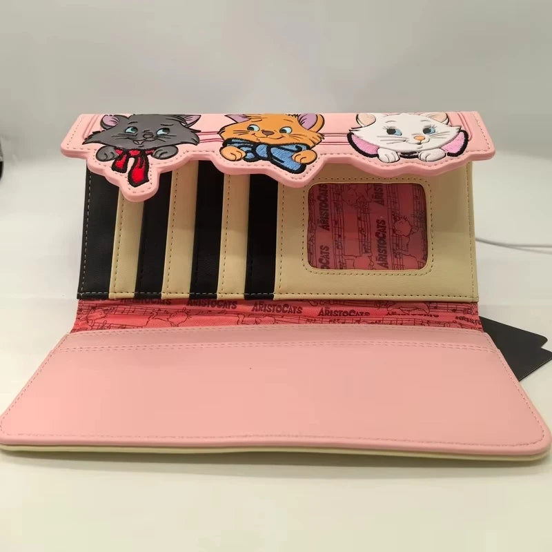Portefeuille Femme Marie Chat Piano Kawaii - Long Bifold Fermeture Éclair Cartoon Mignon