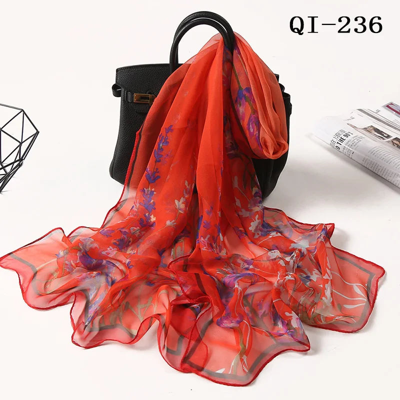 Foulard Écharpe Georgette Dégradé Fleur Femme - Bandana Châle Hijab Été Protection Solaire