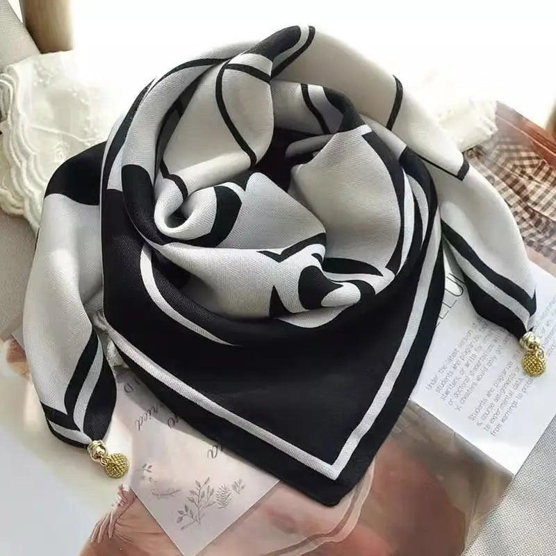 Luxury Square Scarf with Magnetic Buckle for Women - Silk Triangle Cross Scarf