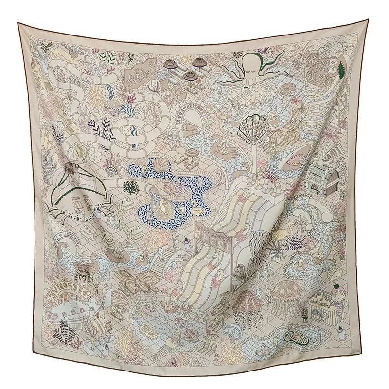 Foulard Carré Soie 100% 90cm Double Face Femme - Neckerchief Châle Luxe Gris Taupe