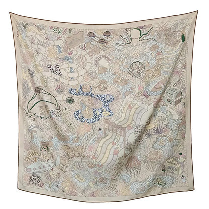 Foulard Carré Soie 100% 90cm Double Face Femme - Neckerchief Châle Luxe Gris Taupe