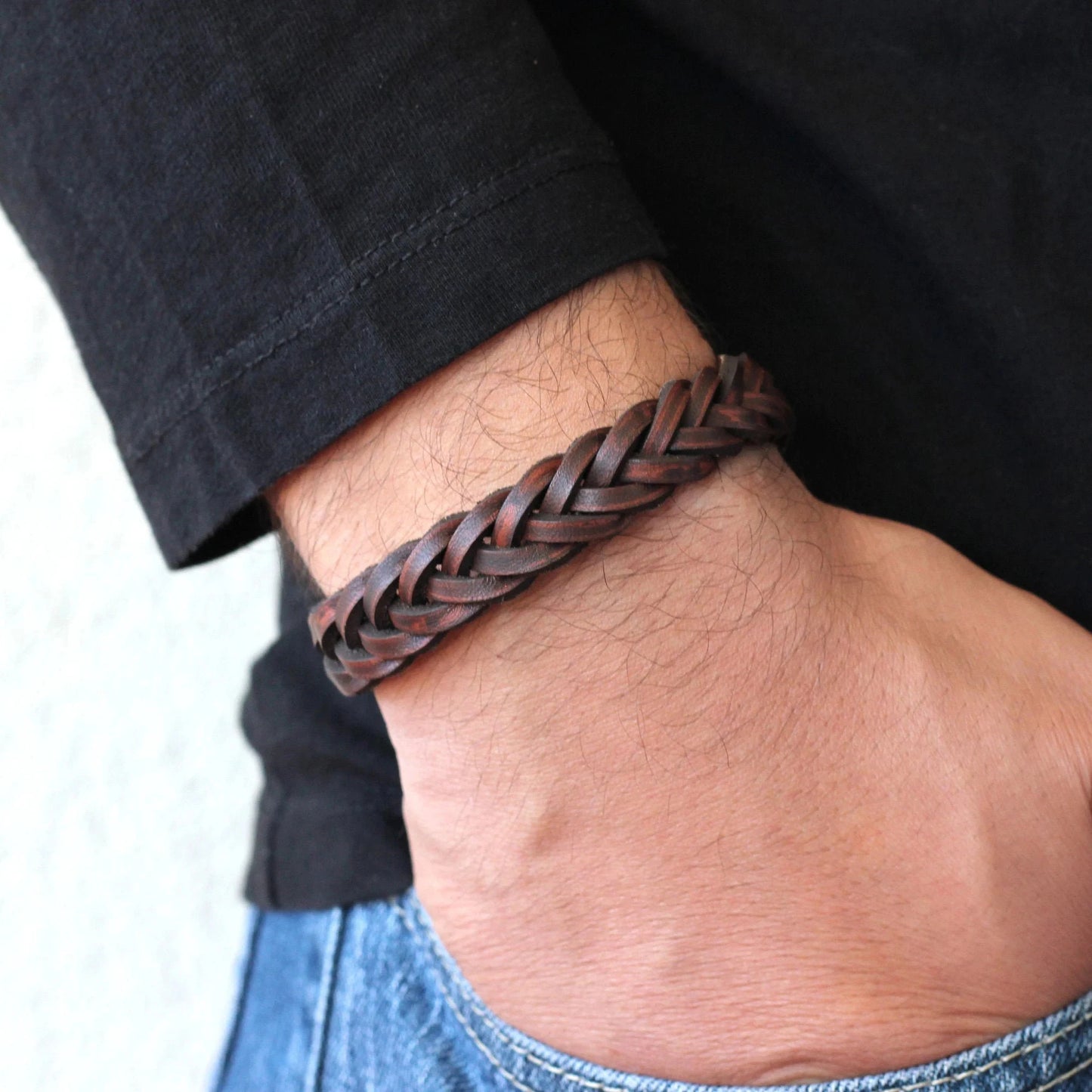 Bracelet en Cuir Tressé pour Homme — Bijou Artisanal, Cadeau Idéal