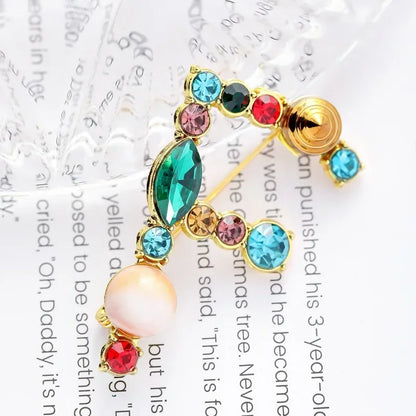 Broche Lettre Anglaise Strass Cristaux Colorés – Pin's Revers Alphabet Tendance Femme