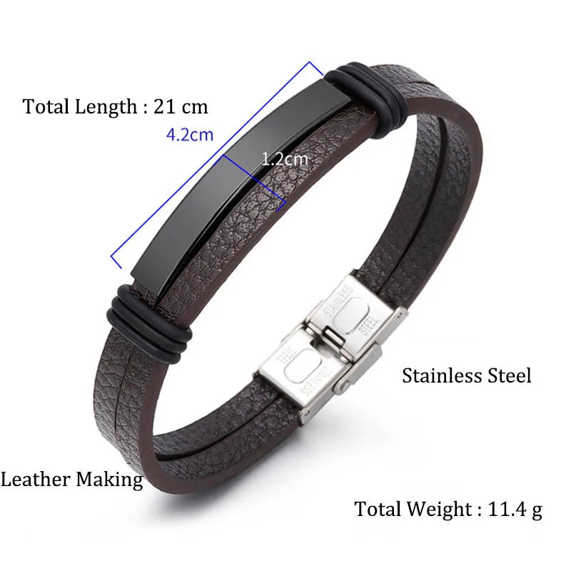 Bracelet Enroulé en Cuir pour Homme avec Charm en Acier Inoxydable