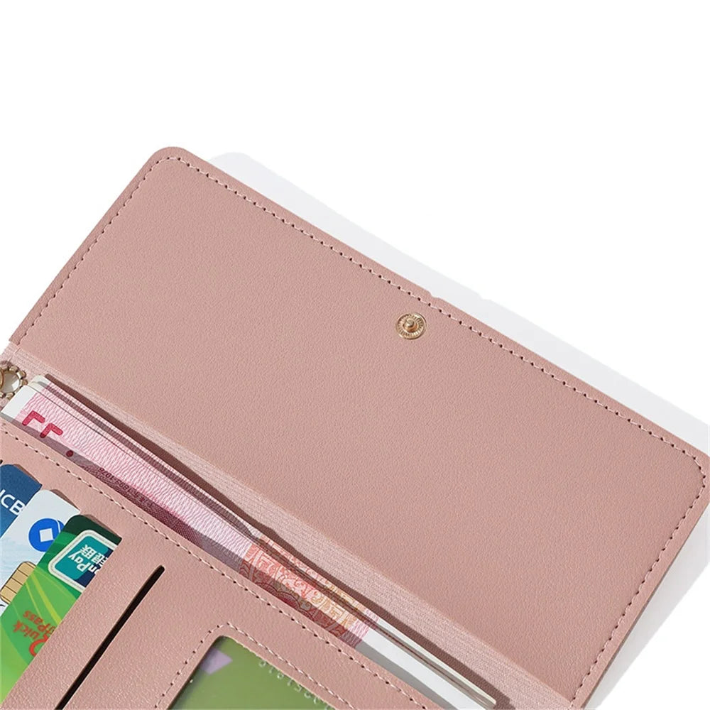 Portefeuille Long Femme Tri-Fold Cuir PU - Clutch Multi-Fonctions Porte-Cartes