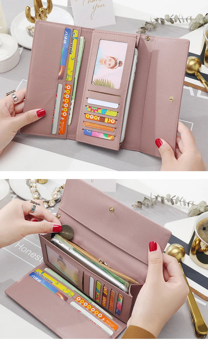 Portefeuille Femme Long Trifold Cuir - Pochette Porte-Cartes avec Lettres