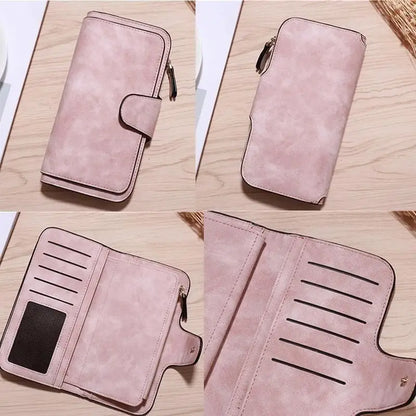 Portefeuille Long Femme Cuir Givré Vintage - Pochette Zip avec Porte-Cartes