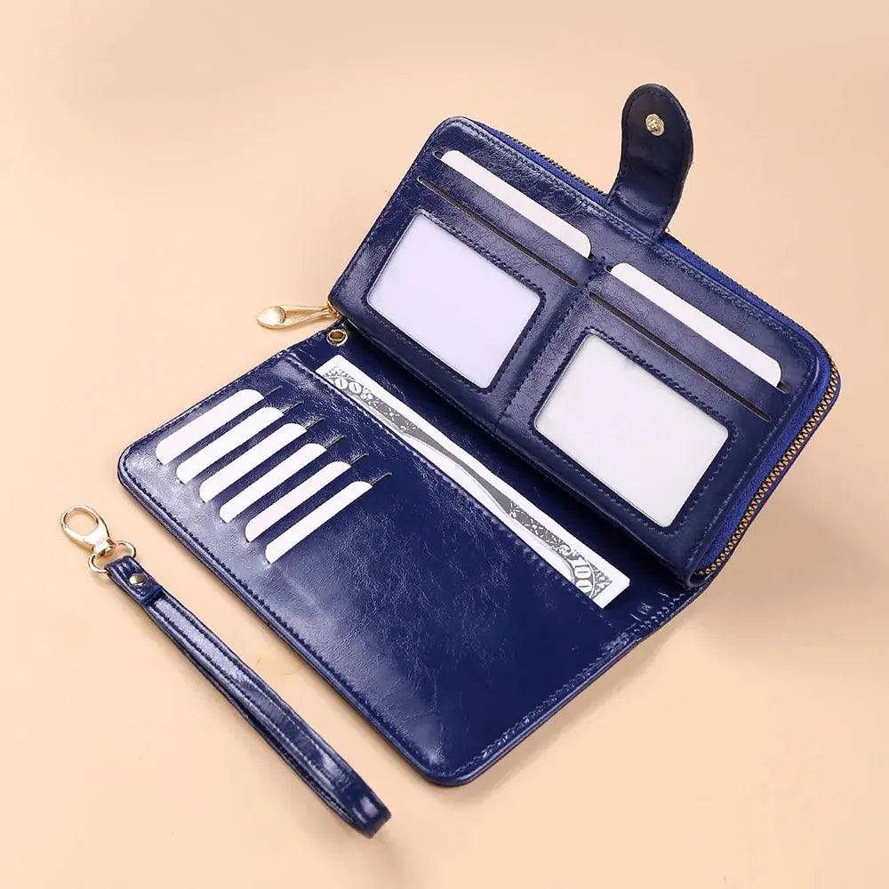 Pochette Portefeuille Femme Cuir PU Vintage - Clutch avec Dragonne et Compartiment Téléphone