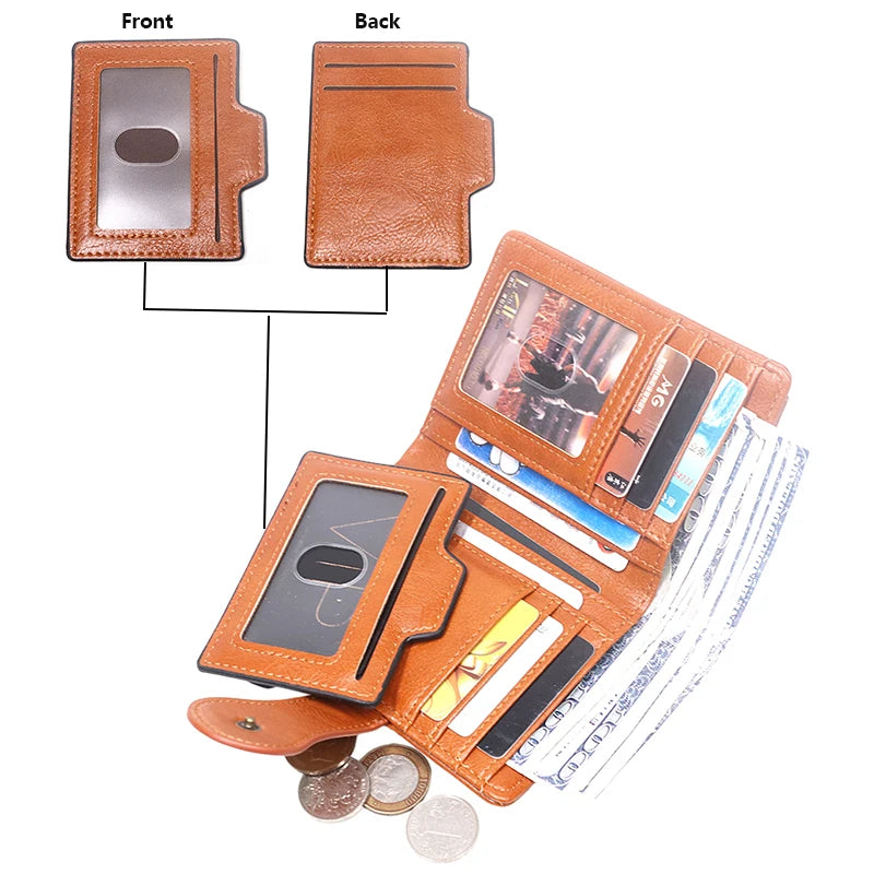 Portefeuille Femme Cuir Rétro Rouge - Porte-Monnaie Court Bifold avec Porte-Cartes Détachable