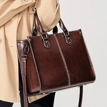 Sac Tote Femme Cuir Véritable Vachette - Grande Capacité Shopping Office 2026