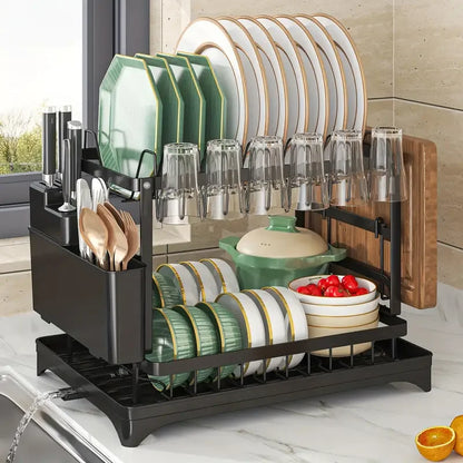 Égouttoir à Vaisselle 2 Étages - Organisateur de Cuisine Pliable