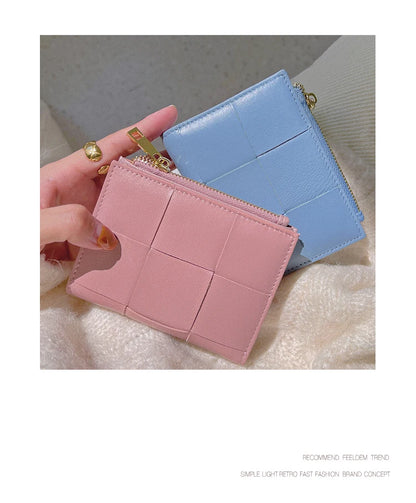 Portefeuille Femme Cuir Tressé - Porte-Monnaie Bifold Multi-Cartes Compact