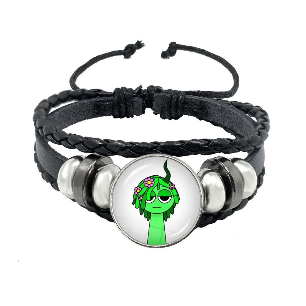 Bracelet Sprunki Incredibox Personnage Anime – Cuir Multicouche Tressé Fait Main