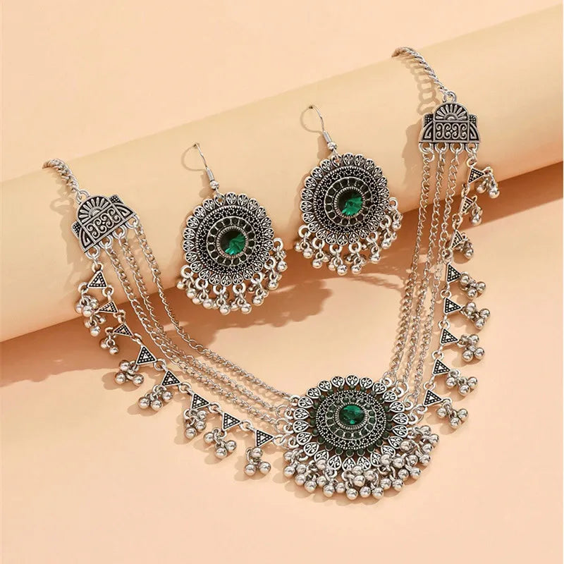 Ensemble Collier Statement Strass Pompons – Boucles Perles Métal
