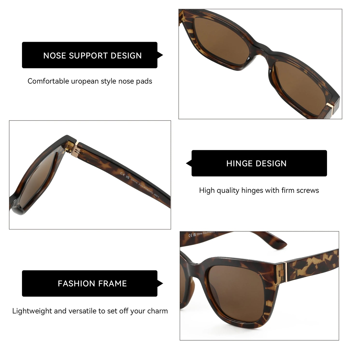 ZENOTTIC Lunettes de Soleil Carrées Polarisées Rétro — UV400, Femme