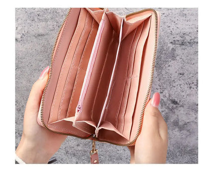 Portefeuille Femme Cuir Long Zippé - Grande Capacité Multifonction avec Compartiment Téléphone
