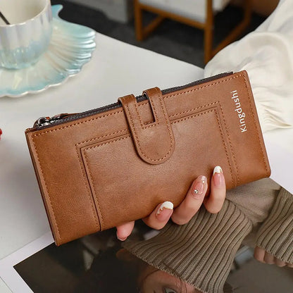 Portefeuille Femme Long Cuir Vintage RFID - Porte-Chéquier Carnet Chèques Protection Anti-RFID Élégant