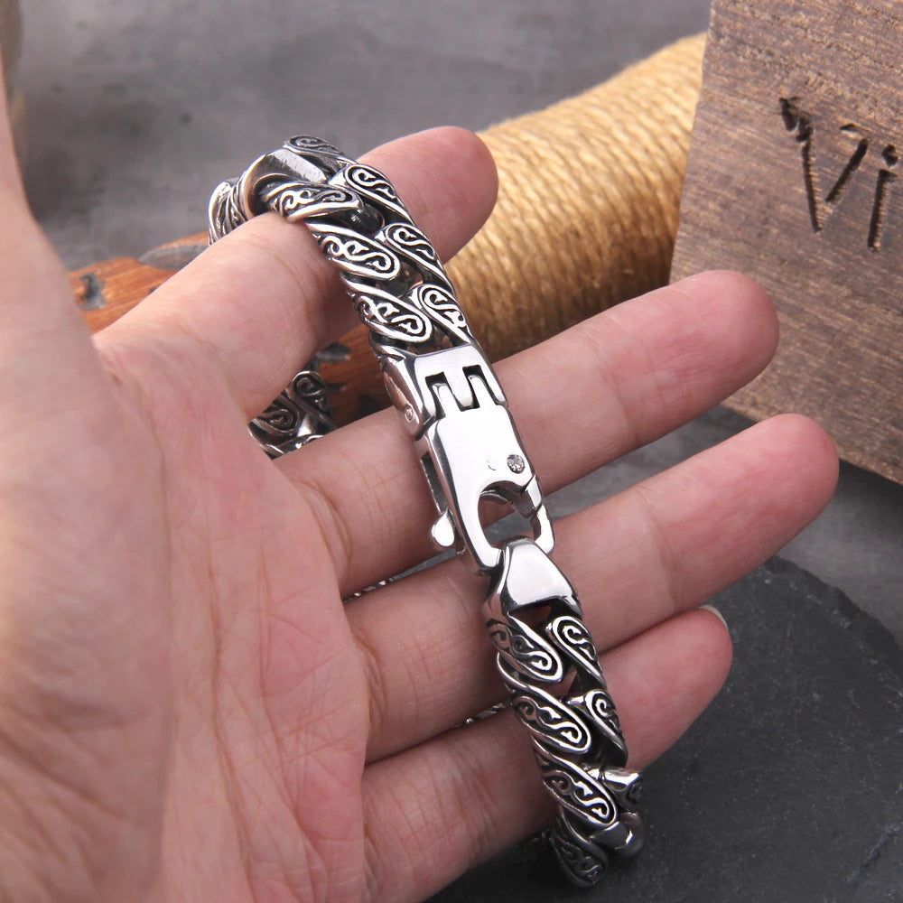 Bracelet Gourmette Acier Inoxydable Homme – Chaîne 12mm Style Viking Vintage