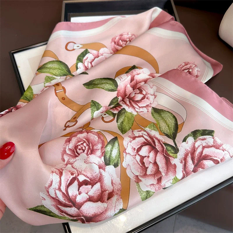 Foulard Carré Soie 70cm Imprimé Cheveux Femme - Écharpe Kerchief Châle Hijab Mode