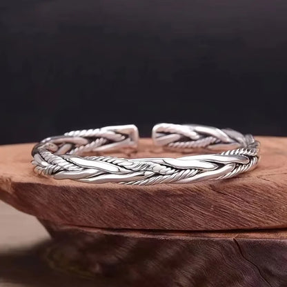 Bracelet Torsadé Argent Antique – Manchette Ouverte Ajustable Unisexe