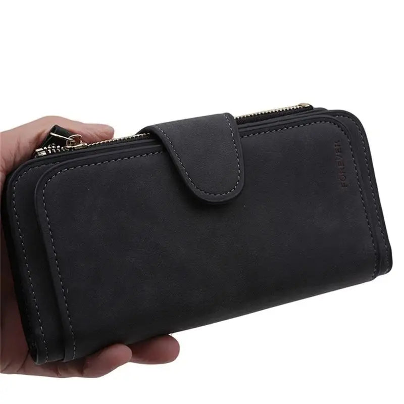 Portefeuille Long Femme Cuir Givré Vintage - Pochette Zip avec Porte-Cartes
