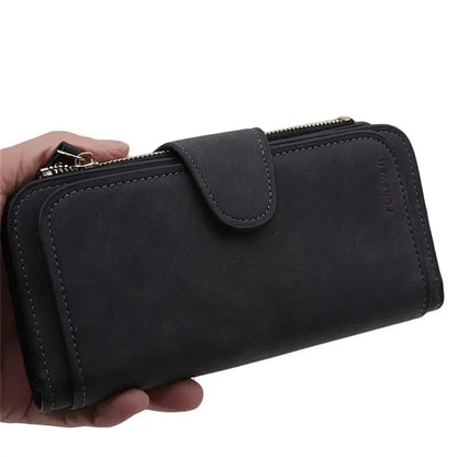 Portefeuille Long Femme Cuir Givré Vintage - Pochette Zip avec Porte-Cartes