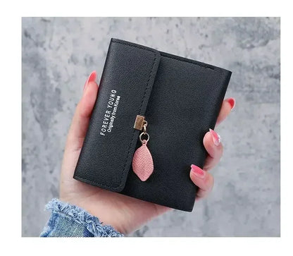 Portefeuille Femme Court Trifold Cuir PU Pompon - Clutch Coin Purse Hasp Luxe Fashion Tendance Violet