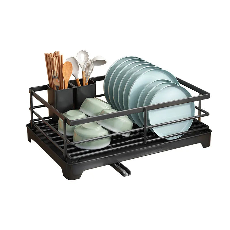 Égouttoir Vaisselle avec Plateau Égouttage - Rangement Cuisine Porte-Ustensiles Amovible