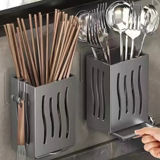 Wall-Mounted Cutlery Drainer with Draining Tray - Multifunctional Kitchen Organizer