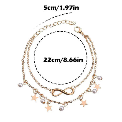 Chaîne de Cheville Bohème Perles Étoiles Pompons – Bracelet Pied Vintage Femme