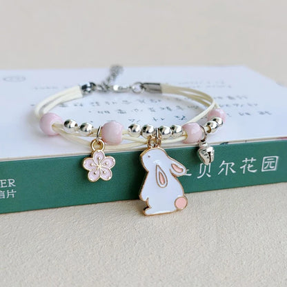 Bracelet Lapin Cartoon Mignon Simple Cristaux – Charm Perles Ajustable Enfants Amies