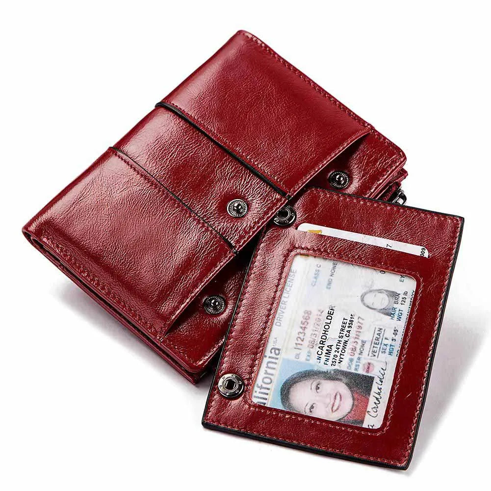 Portefeuille Femme Cuir Véritable RFID - Pochette Court avec Fenêtre ID