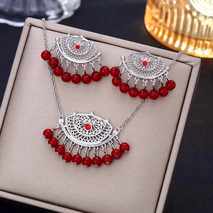 Ensemble Bijoux Indien Cristal Pompons – Collier Boucles Jhumka Mariée