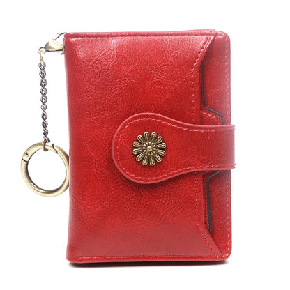 Portefeuille Femme Cuir Rétro Rouge - Porte-Monnaie Court Bifold avec Porte-Cartes Détachable