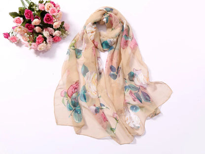Foulard Écharpe Mousseline Georgette Rose Femme - Bandana Châle Été Protection Solaire Plage