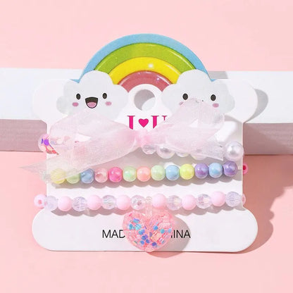 Ensemble 3 Bracelets Perles Cartoon Mignons Enfants – Princesse Licorne Fruits Chat Filles
