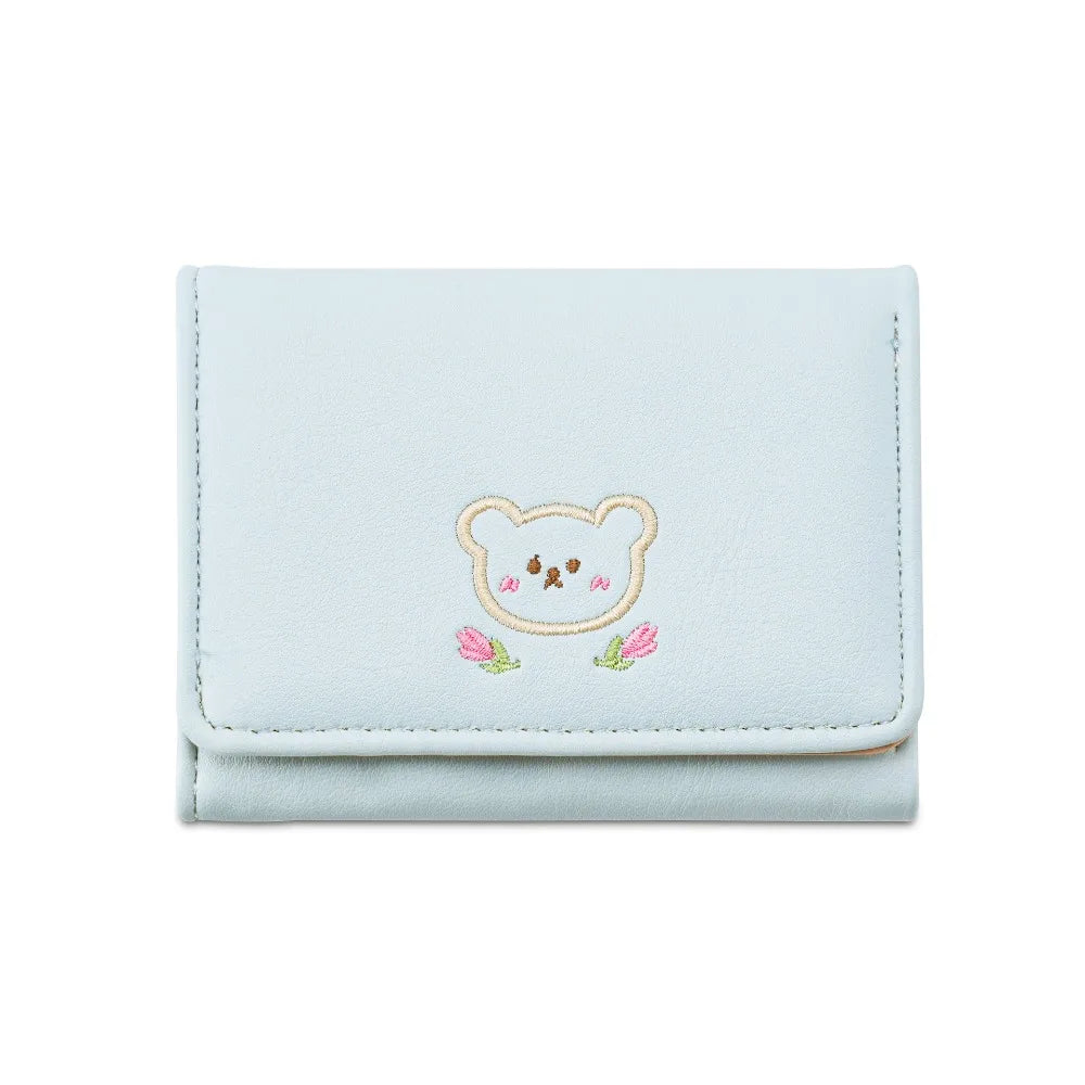 Portefeuille Femme Kawaii Cute Trifold PU - Porte-Carte Multi-Emplacements Porte-Monnaie Étudiant Noir