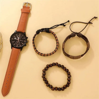 SHAARMS Montre Quartz Homme — Bracelet Cuir, Cadran Rond, Coffret Cadeau