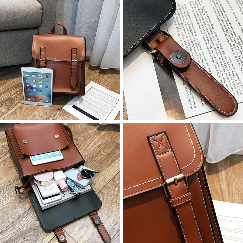 Sac à Dos Femme Cuir PU Vintage 2025 - Backpack Fashion École Loisirs Grande Capacité