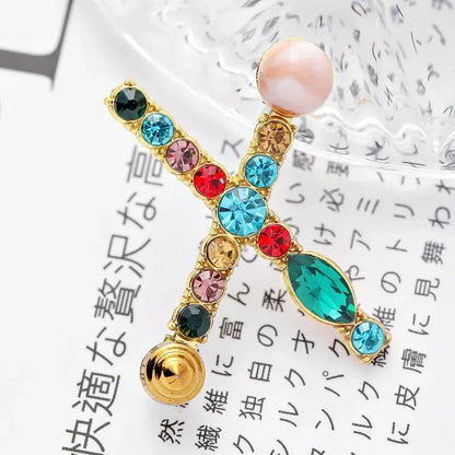 Broche Lettre Anglaise Strass Cristaux Colorés – Pin's Revers Alphabet Tendance Femme