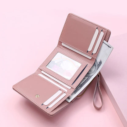 Portefeuille Femme Tri-Fold Cuir PU Brodé - Porte-Cartes Court Motif Cœur Minimaliste