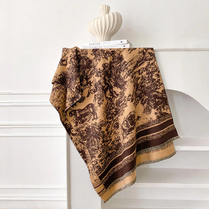 Foulard Écharpe Cachemire Luxe Femme Hiver - Châle Pashmina Rayé Imprimé Poncho Franges
